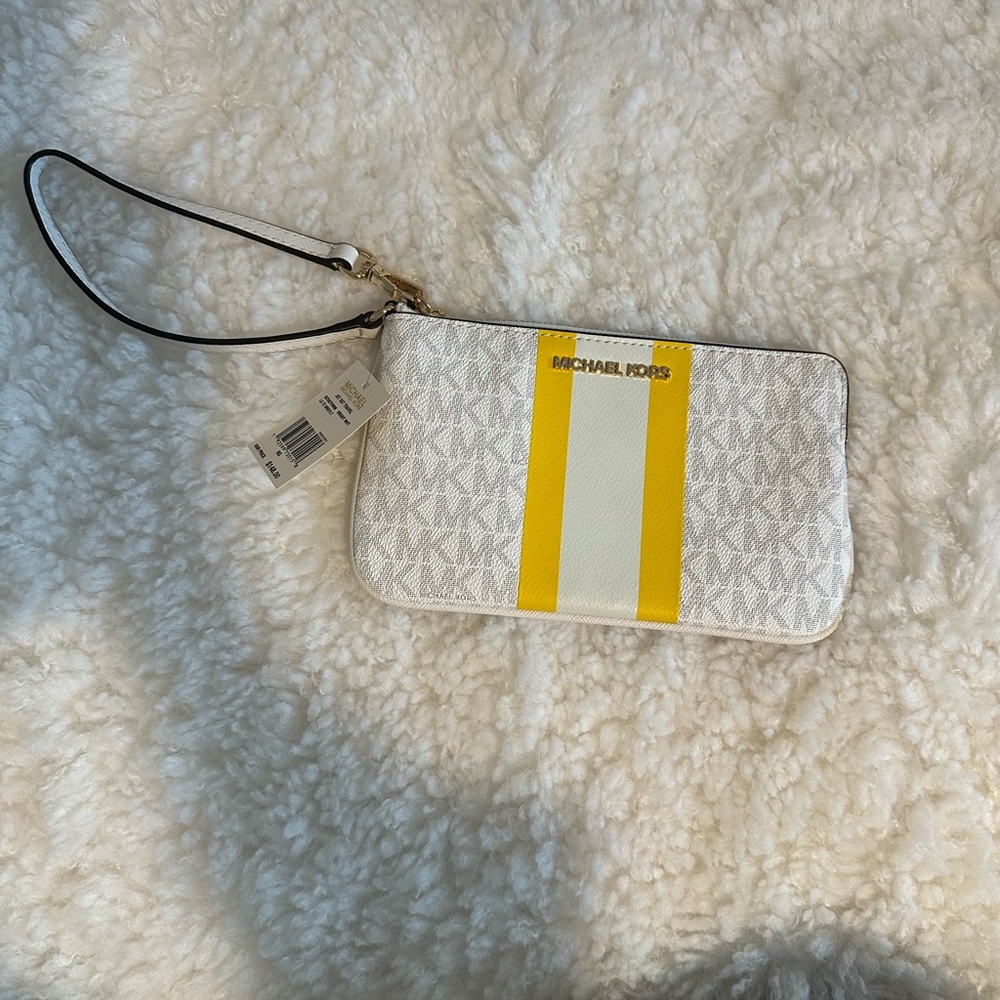 Michael Kors Gift‎ Set w/White and Yellow Stripe Wristlet - Picture 3 of 11